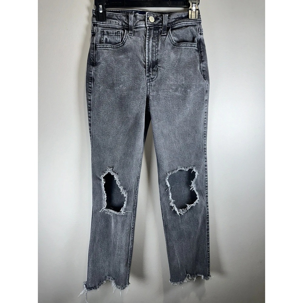 Hollister Size 0R Distressed Ultra High Rise Vintage Straight Gray (Faded Black)